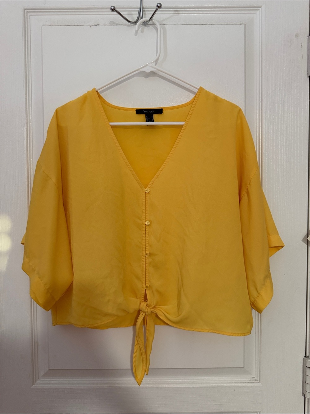 Forever 21 Mustard Yellow Tie-Front V-Neck Blouse